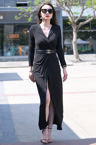 时装周黑色长裙轻熟朲槭